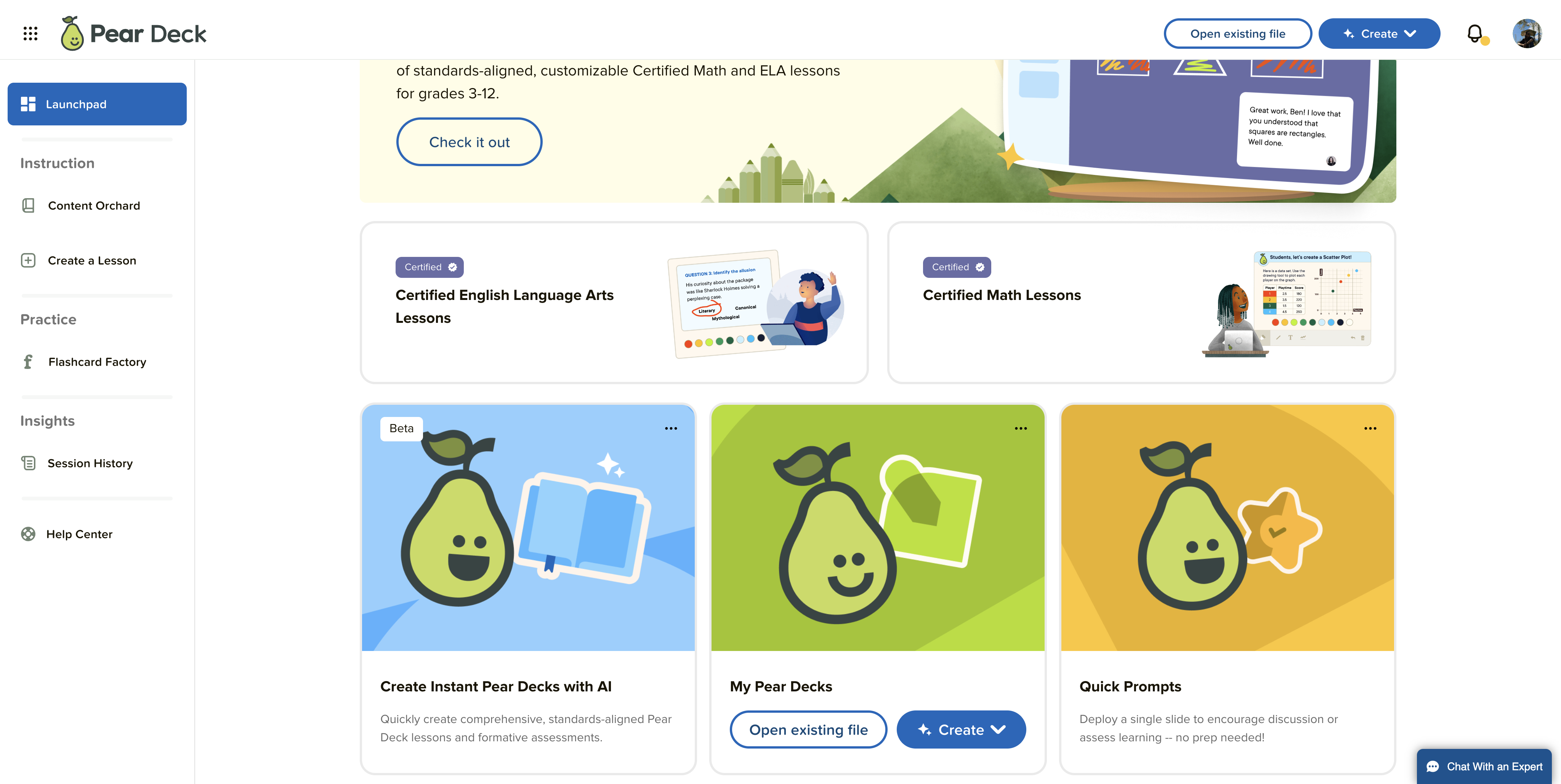 A screenshot of Pear Deck's user interface